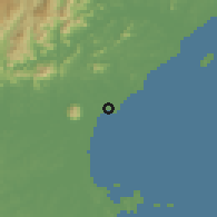 Shaded relief of the 58 km around Rio das Ostras, drawn from the GMTED2010 grid