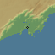 Shaded relief of the 58 km around Santos, drawn from the GMTED2010 grid