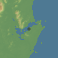 Shaded relief of the 57 km around São Francisco do Sul, drawn from the GMTED2010 grid
