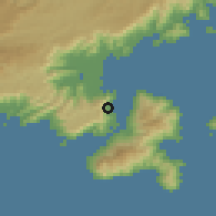 Shaded relief of the 58 km around São Sebastião, drawn from the GMTED2010 grid