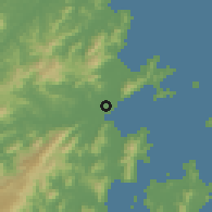 Shaded relief of the 57 km around Tijucas, drawn from the GMTED2010 grid