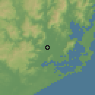 Shaded relief of the 57 km around Tubarão, drawn from the GMTED2010 grid