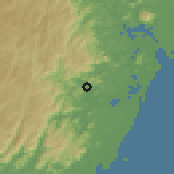 Shaded relief of the 58 km around Viana, drawn from the GMTED2010 grid