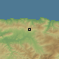 Shaded relief of the 54 km around Aghrib, drawn from the GMTED2010 grid