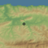 Shaded relief of the 54 km around Beni Douala, drawn from the GMTED2010 grid