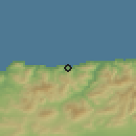 Shaded relief of the 54 km around Beni Haoua, drawn from the GMTED2010 grid