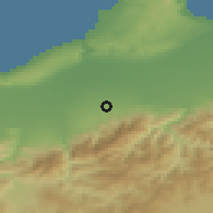 Shaded relief of the 54 km around Beni Mered, drawn from the GMTED2010 grid