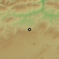 Shaded relief of the 54 km around Ahmed Rachedi, drawn from the GMTED2010 grid
