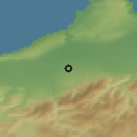 Shaded relief of the 54 km around Beni Tamou, drawn from the GMTED2010 grid