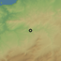 Shaded relief of the 55 km around Bensekrane, drawn from the GMTED2010 grid