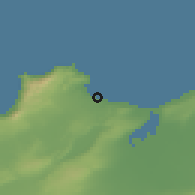 Shaded relief of the 55 km around Bethioua, drawn from the GMTED2010 grid