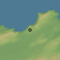 Shaded relief of the 55 km around Bir El Djir, drawn from the GMTED2010 grid