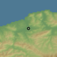 Shaded relief of the 54 km around Bordj Menaiel, drawn from the GMTED2010 grid