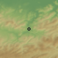Shaded relief of the 54 km around Bouchegouf, drawn from the GMTED2010 grid