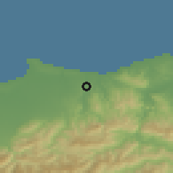 Shaded relief of the 54 km around Boudouaou, drawn from the GMTED2010 grid