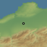Shaded relief of the 54 km around Boufarik, drawn from the GMTED2010 grid