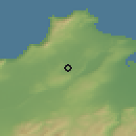 Shaded relief of the 55 km around Boufatis, drawn from the GMTED2010 grid