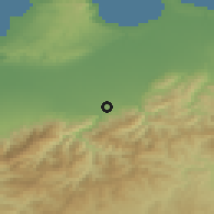 Shaded relief of the 54 km around Bougara, drawn from the GMTED2010 grid