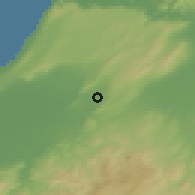 Shaded relief of the 55 km around Bouguirat, drawn from the GMTED2010 grid