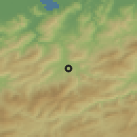 Shaded relief of the 54 km around Bou Hadjar, drawn from the GMTED2010 grid