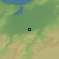 Shaded relief of the 55 km around Bou Henni, drawn from the GMTED2010 grid