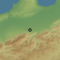 Shaded relief of the 54 km around Bouinan, drawn from the GMTED2010 grid