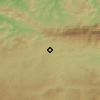 Shaded relief of the 54 km around Bouira, drawn from the GMTED2010 grid