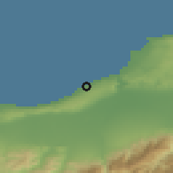 Shaded relief of the 54 km around Bou Ismail, drawn from the GMTED2010 grid