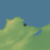Shaded relief of the 55 km around Ain Biya, drawn from the GMTED2010 grid