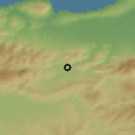 Shaded relief of the 54 km around Bou Medfaa, drawn from the GMTED2010 grid