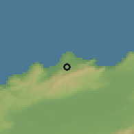 Shaded relief of the 55 km around Bousfer, drawn from the GMTED2010 grid