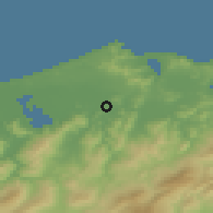 Shaded relief of the 54 km around Bouteldja, drawn from the GMTED2010 grid