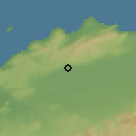 Shaded relief of the 55 km around Boutlelis, drawn from the GMTED2010 grid