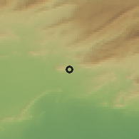 Shaded relief of the 55 km around Branis, drawn from the GMTED2010 grid