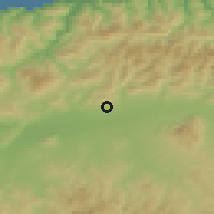 Shaded relief of the 55 km around Ain Bouyahia, drawn from the GMTED2010 grid