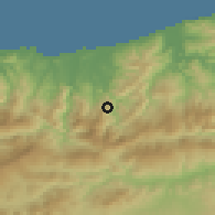 Shaded relief of the 54 km around Chahana, drawn from the GMTED2010 grid