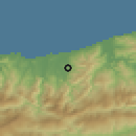 Shaded relief of the 54 km around Chekfa, drawn from the GMTED2010 grid