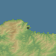 Shaded relief of the 54 km around Collo, drawn from the GMTED2010 grid