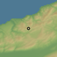 Shaded relief of the 55 km around Dahra, drawn from the GMTED2010 grid