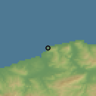 Shaded relief of the 54 km around Djinet, drawn from the GMTED2010 grid