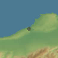 Shaded relief of the 54 km around Douaouda, drawn from the GMTED2010 grid