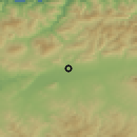 Shaded relief of the 55 km around El Abadia, drawn from the GMTED2010 grid