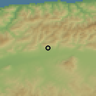 Shaded relief of the 54 km around El Amra, drawn from the GMTED2010 grid
