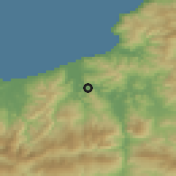 Shaded relief of the 54 km around El Ancer, drawn from the GMTED2010 grid