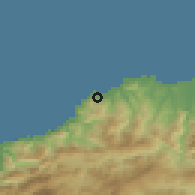 Shaded relief of the 54 km around El Aouana, drawn from the GMTED2010 grid