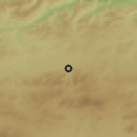 Shaded relief of the 55 km around El Azizia, drawn from the GMTED2010 grid