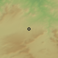 Shaded relief of the 55 km around El Hachem, drawn from the GMTED2010 grid