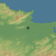 Shaded relief of the 54 km around El Hadjar, drawn from the GMTED2010 grid