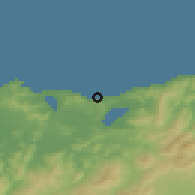 Shaded relief of the 54 km around El Kala, drawn from the GMTED2010 grid