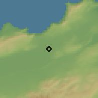 Shaded relief of the 55 km around El Karma, drawn from the GMTED2010 grid